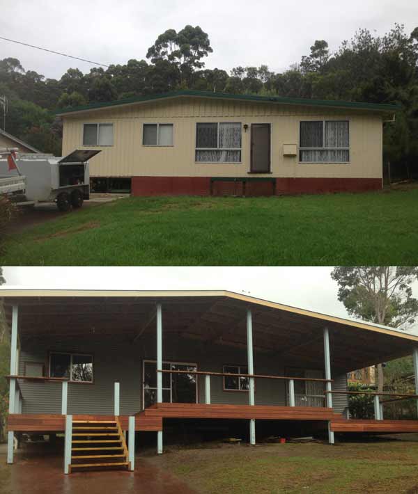 Photo of a before and after shot of an Asbestos removal + renovation